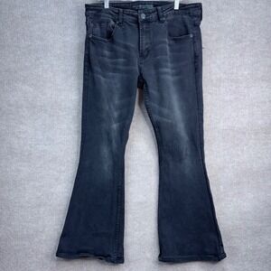 Wornstar Starchaser Slim Flare Jeans Mens 36 Faded Black Rocker Denim Glam Metal
